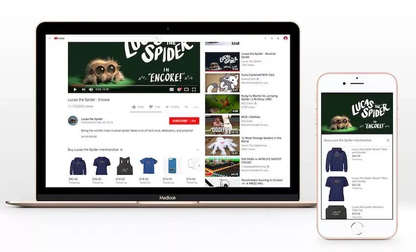 Screenshot of YouTube merch shop